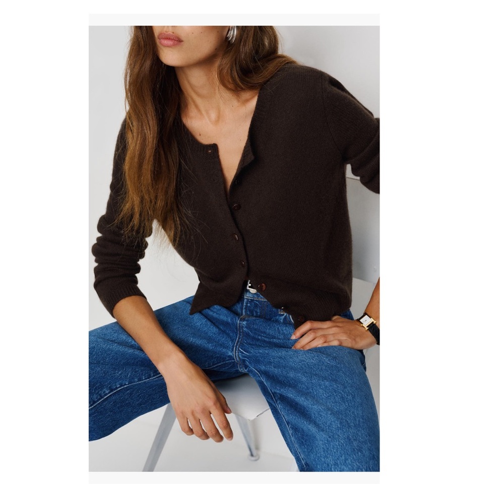 Reformation Clara Cashmere Brown Button-Up Cardigan